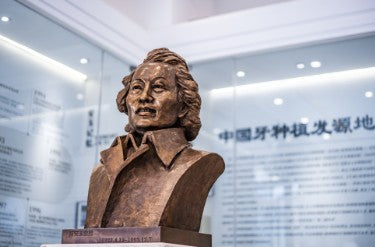 Bronze bust of Professor Chen Anyu - Founder and pioneer of dental implantology in China, located in the exhibition hall of Chengdu Anyu Dental Implant Hospital